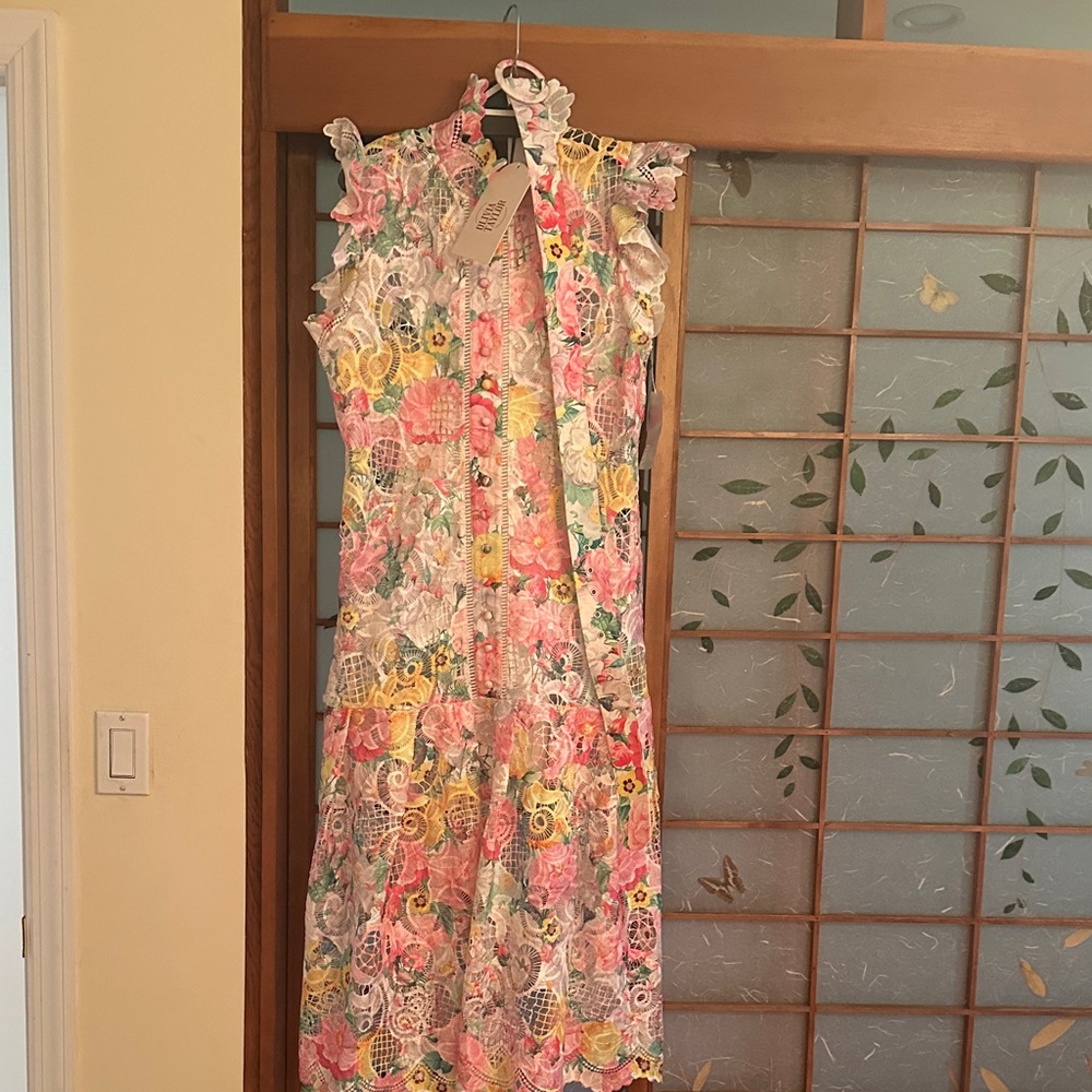 NWT- Colorful Floral Lace Midi Dress